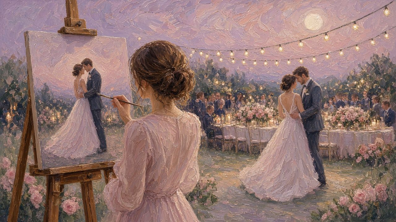 Concept plate: Painting the first dance at dusk. Illustrative placeholder.